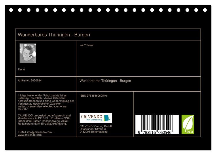 Produktbild: Wunderbares Th&uuml;ringen - Burgen (Tischkalender 2026 DIN A5 quer), CALVENDO Monatskalender
