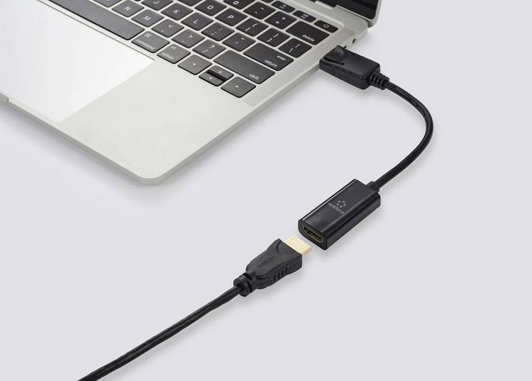 Produktbild: Renkforce RF-5596324 DisplayPort / HDMI Adapter [1x DisplayPort Stecker - 1x HDMI-Buchse] Schwarz 4K UHD 23 cm