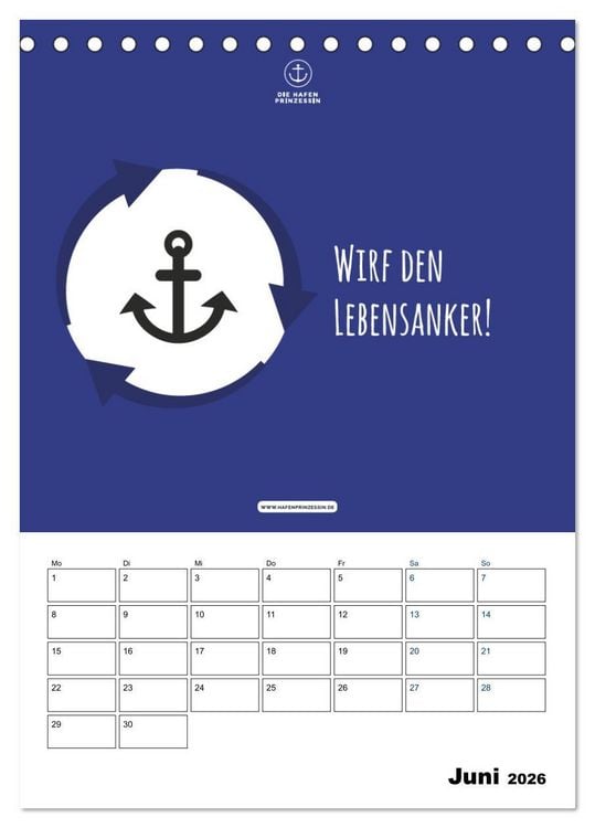 Produktbild: hafenprinzessin: Ankertr&auml;ume & Meer - Der moderne Zitate-Wandkalender f&uuml;r maritime Lebensmomente! (Tischkalender 2026 DIN A5 hoch), CALVENDO Monatskalender