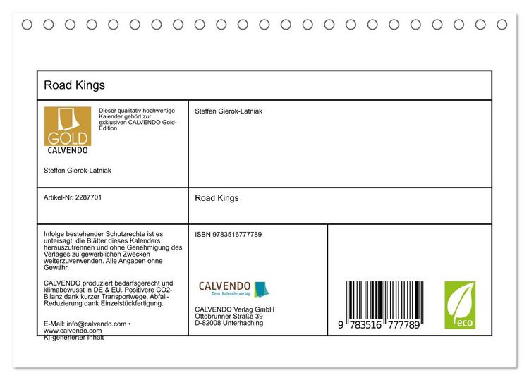 Produktbild: Road Kings (Tischkalender 2027 DIN A5 quer), CALVENDO Monatskalender