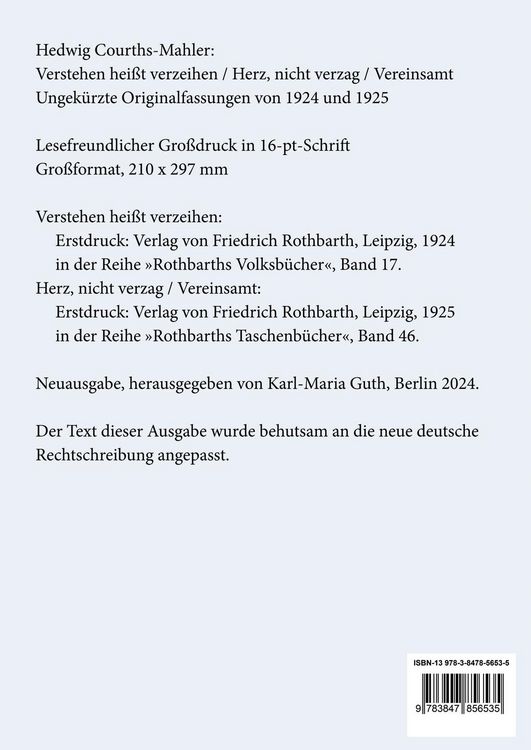 Produktbild: Verstehen hei&szlig;t verzeihen / Herz, nicht verzag / Vereinsamt (Gro&szlig;druck)