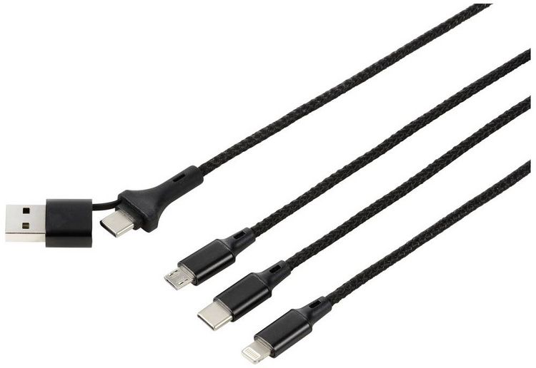 Produktbild: Renkforce USB-Ladekabel USB 2.0 USB-A Stecker, USB-C&reg; Stecker, USB-Micro-B Stecker, Apple Lightning Stecker, USB-C&reg; Stecker 3.00m
