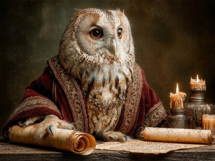 Produktbild: CALVENDO Puzzle Weise Eule im Palast | 1000 Teile Lege-Gr&ouml;&szlig;e 64x48cm Foto-Puzzle f&uuml;r gl&uuml;ckliche Stunden