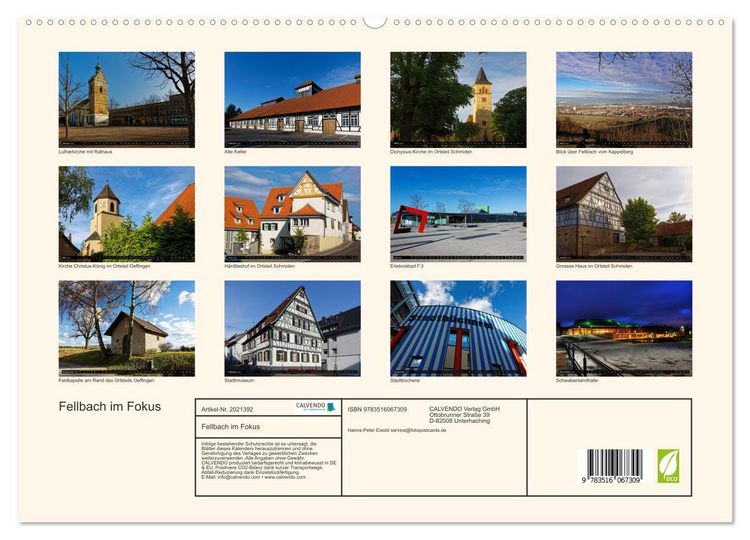 Produktbild: Fellbach im Fokus (hochwertiger Premium Wandkalender 2026 DIN A2 quer), Kunstdruck in Hochglanz