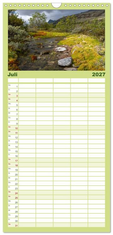 Produktbild: Familienplaner 2027 - Norwegische Landschaften mit 5 Spalten (Wandkalender, 21 x 45 cm) CALVENDO