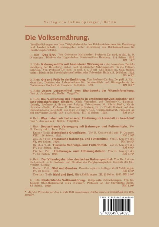 Produktbild: Ern&auml;hrung und Lebenshaltung Des Deutschen Volkes