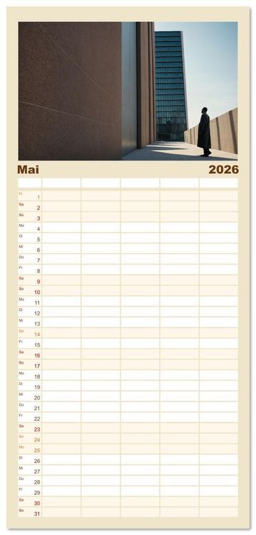 Produktbild: Familienplaner 2026 - Einsamkeit in Architektur mit 5 Spalten (Wandkalender, 21 x 45 cm) CALVENDO