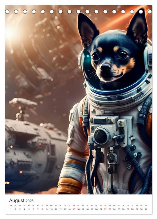 Produktbild: Chihuahua Abenteuer im Weltraum (Tischkalender 2026 DIN A5 hoch), CALVENDO Monatskalender