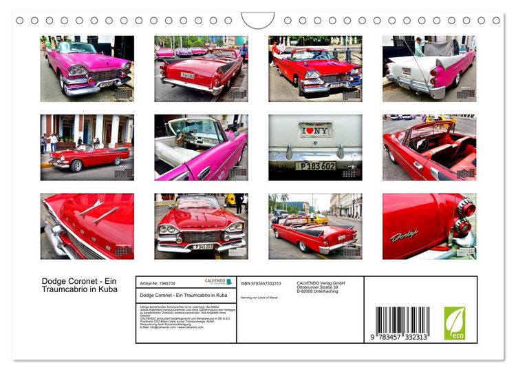 Produktbild: Dodge Coronet - Ein Traumcabrio in Kuba (Wandkalender 2026 DIN A4 quer), CALVENDO Monatskalender