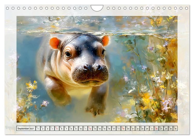 Produktbild: Zwergflusspferde. Kleine Hippos im Sumpfgebiet (Wandkalender 2027 DIN A4 quer), CALVENDO Monatskalender