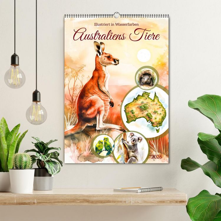 Produktbild: Australiens Tiere - Illustriert in Wasserfarben (Wandkalender 2026 DIN A2 hoch), CALVENDO Monatskalender