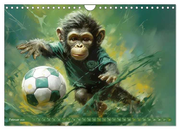 Produktbild: Fu&szlig;ballfieber bei den Babyaffen (Wandkalender 2026 DIN A4 quer), CALVENDO Monatskalender