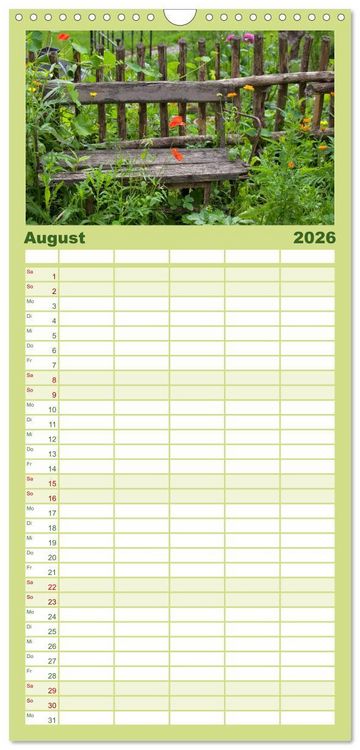 Produktbild: Familienplaner 2026 - Mein Jahr im Landhausgarten mit 5 Spalten (Wandkalender, 21 x 45 cm) CALVENDO
