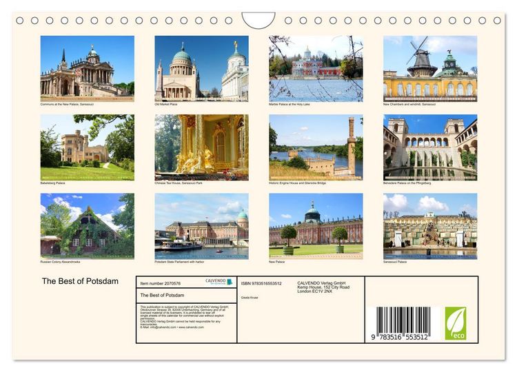 Produktbild: The Best of Potsdam (Wall Calendar 2026 DIN A4 landscape), CALVENDO 12 Month Wall Calendar