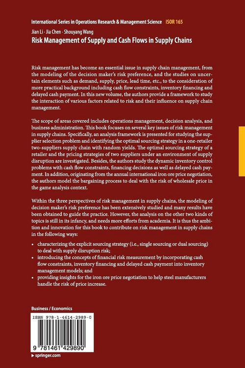 Produktbild: Risk Management of Supply and Cash Flows in Supply Chains