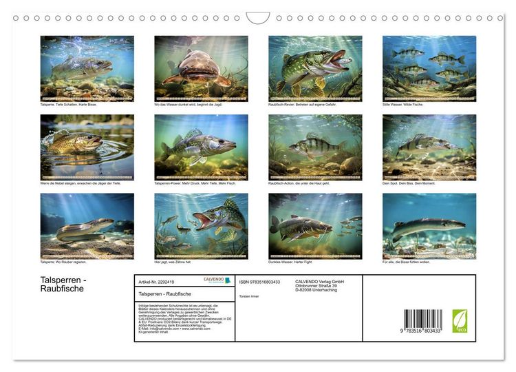 Produktbild: Talsperren - Raubfische (Wandkalender 2027 DIN A3 quer), CALVENDO Monatskalender