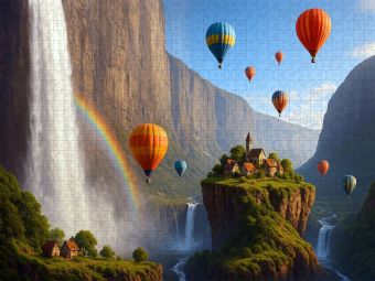 Produktbild: CALVENDO Puzzle Hei&szlig;luftballons &uuml;ber einer surrealen Landschaft mit Regenbogen | 1000 Teile Lege-Gr&ouml;&szlig;e 64x48cm Foto-Puzzle f&uuml;r gl&uuml;ckliche Stunden