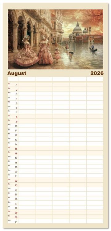 Produktbild: Familienplaner 2026 - Venezianischer Stil - In dezenten Farbt&ouml;nen mit 5 Spalten (Wandkalender, 21 x 45 cm) CALVENDO