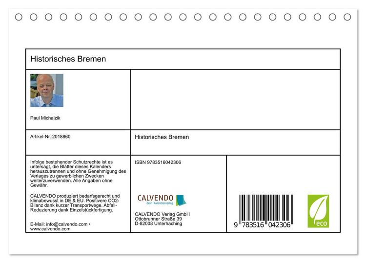 Produktbild: Historisches Bremen (Tischkalender 2026 DIN A5 quer), CALVENDO Monatskalender