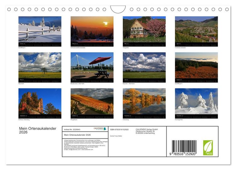 Produktbild: Mein Ortenaukalender 2026 (Wandkalender 2026 DIN A4 quer), CALVENDO Monatskalender