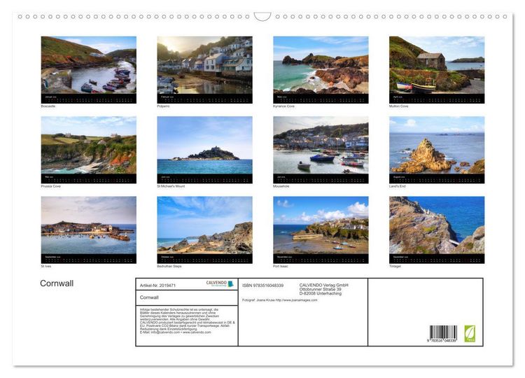 Produktbild: Cornwall (Wandkalender 2026 DIN A2 quer), CALVENDO Monatskalender