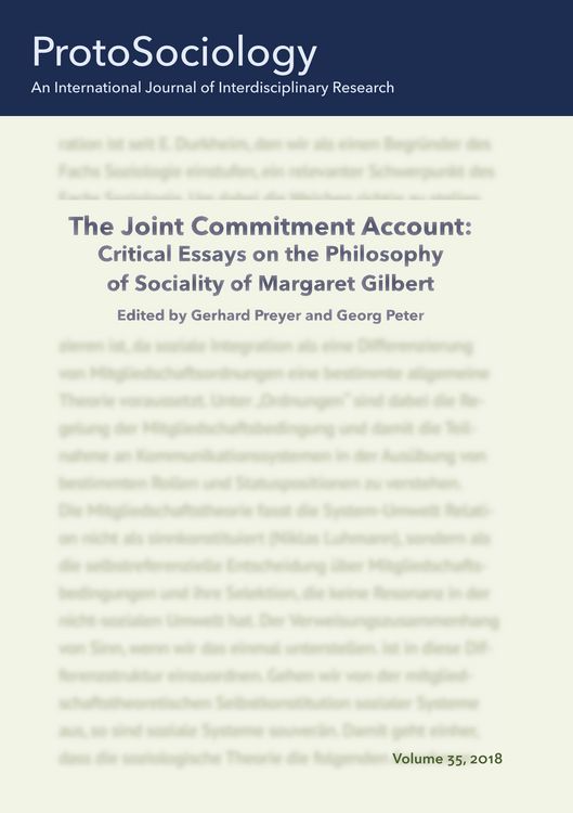 Produktbild: The Joint Commitment Account: Critical Essays on the Philosophy of Sociality of Margaret Gilbert with Her Comments