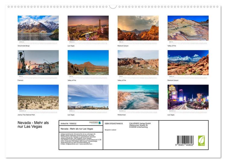 Produktbild: Nevada - Mehr als nur Las Vegas (hochwertiger Premium Wandkalender 2026 DIN A2 quer), Kunstdruck in Hochglanz