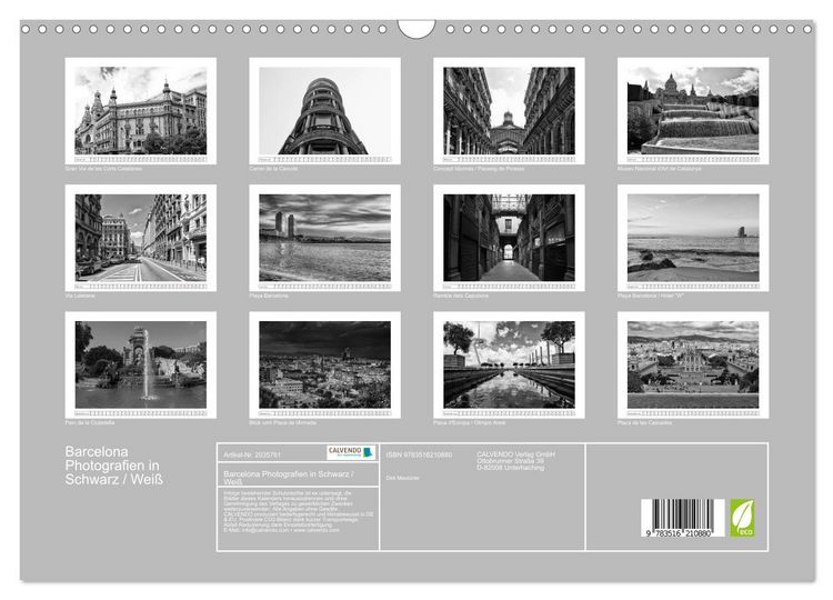 Produktbild: Barcelona Photografien in Schwarz / Wei&szlig; (Wandkalender 2026 DIN A3 quer), CALVENDO Monatskalender