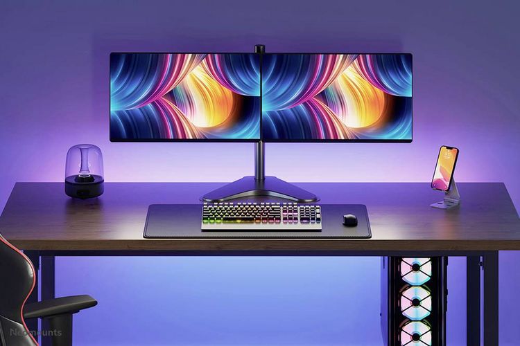 Produktbild: "Neomounts FPMA-D550DDBLACK Monitor-Tischhalterung 2 Display(s) 25,4 cm (10\") - 81,3 cm (32\") Schwarz Schwenkbar, Rotierbar, Neigbar, Stand, H&ouml;henv