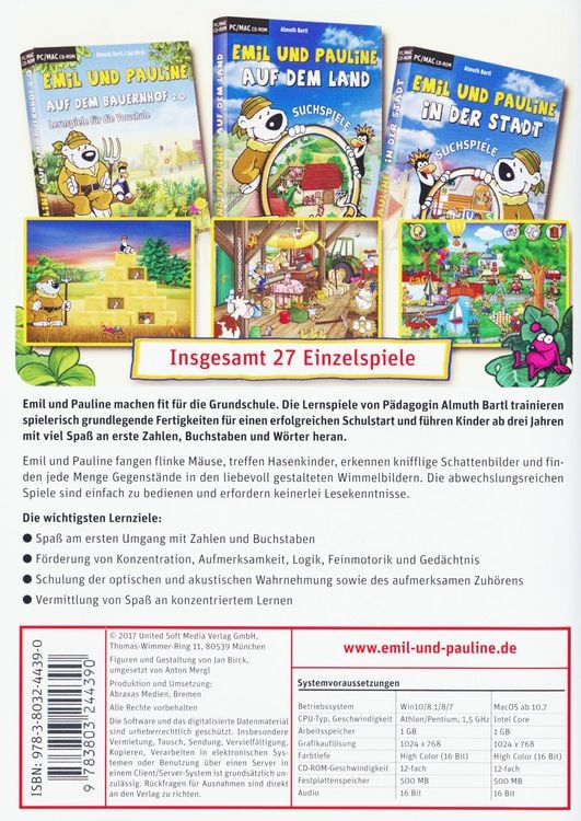 Produktbild: Emil und Pauline 3 in 1 Bundle - Lernspiele f&uuml;r die Vorschule (PC+Mac)