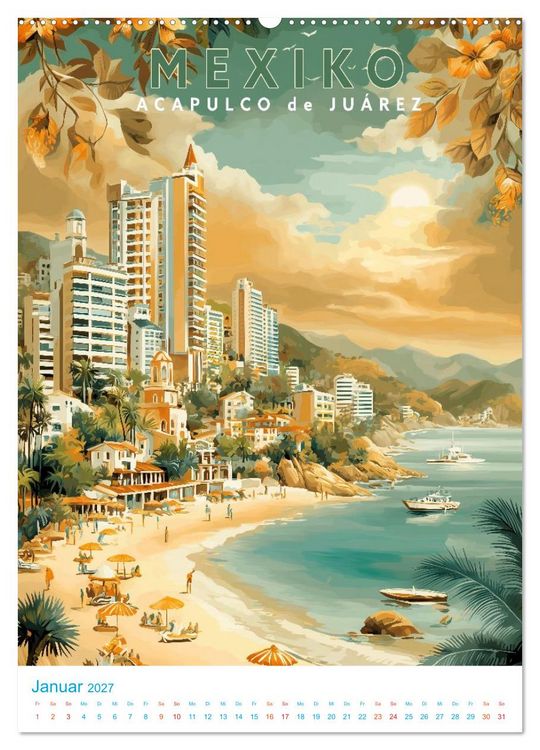Produktbild: Mexiko - Old School Poster Style (hochwertiger Premium Wandkalender 2027 DIN A2 hoch), Kunstdruck in Hochglanz