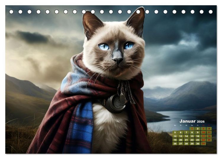 Produktbild: Schottische Katzenhelden (Tischkalender 2026 DIN A5 quer), CALVENDO Monatskalender