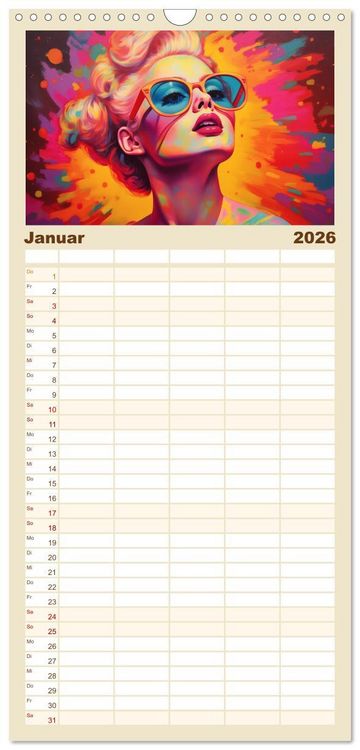 Produktbild: Familienplaner 2026 - Popart Prinzessin mit 5 Spalten (Wandkalender, 21 x 45 cm) CALVENDO