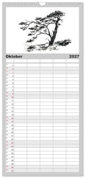 Produktbild: Familienplaner 2027 - Asiatische Tuschmalerei mit 5 Spalten (Wandkalender, 21 x 45 cm) CALVENDO