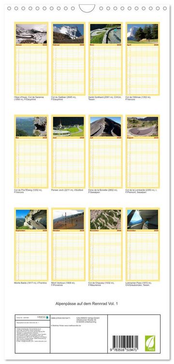 Produktbild: Familienplaner 2026 - Alpenp&auml;sse auf dem Rennrad Vol. 1 mit 5 Spalten (Wandkalender, 21 x 45 cm) CALVENDO