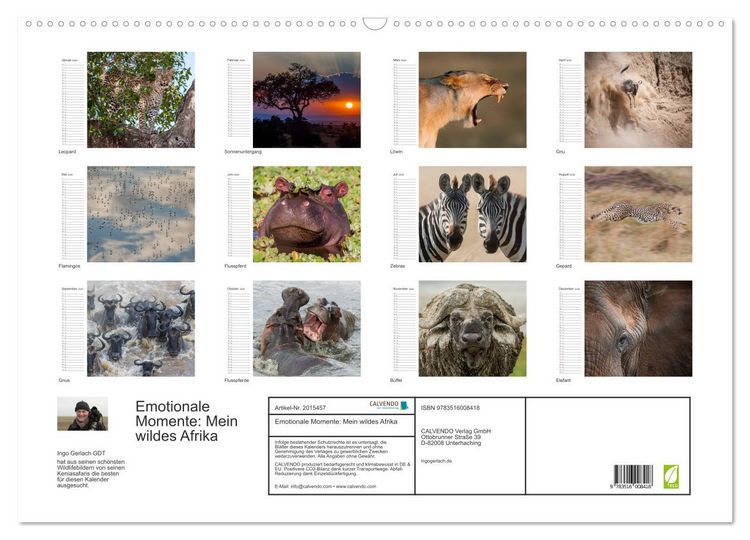 Produktbild: Emotionale Momente: Mein wildes Afrika (Wandkalender 2026 DIN A2 quer), CALVENDO Monatskalender
