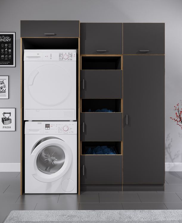 Produktbild: W&auml;scheschrank mit 4 F&auml;chern & T&uuml;ren Rislo SD XXL