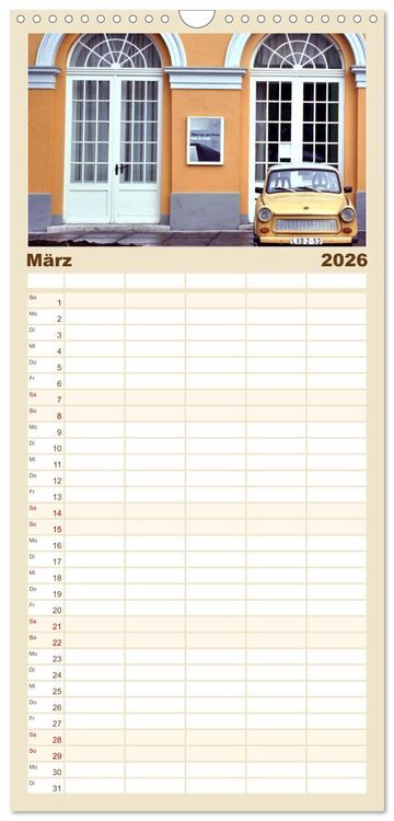 Produktbild: Familienplaner 2026 - Trabi-Land DDR mit 5 Spalten (Wandkalender, 21 x 45 cm) CALVENDO