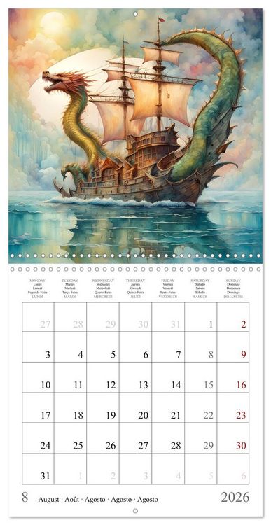 Produktbild: Voiliers-Dragons imaginaires (Calendrier mural carr&eacute; 2026 30x30 cm) Calendrier double avec une page pour vos prises de notes