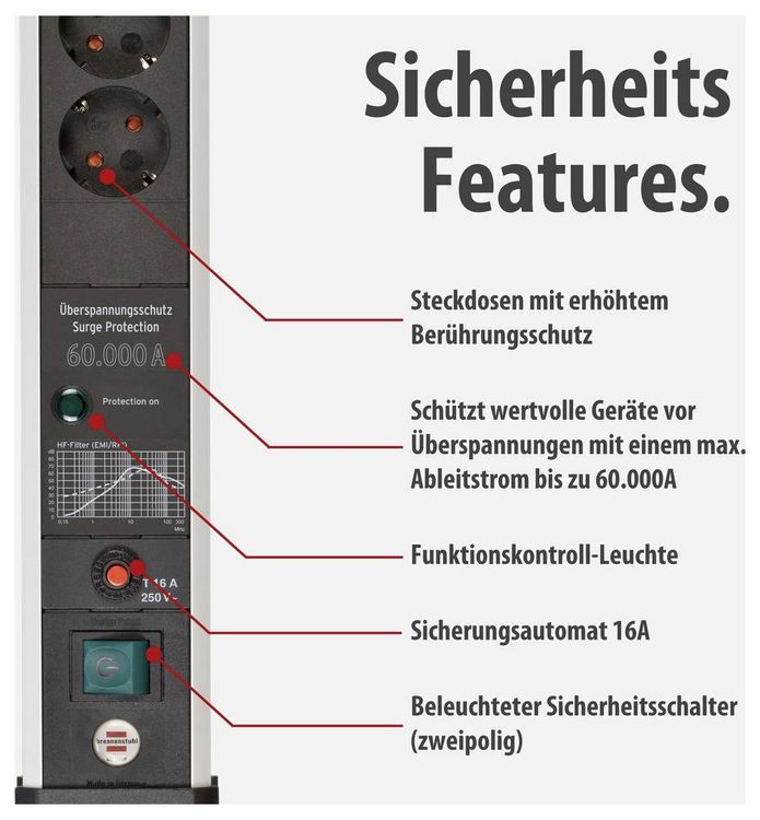 Produktbild: Brennenstuhl 1391010601 &Uuml;berspannungsschutz-Steckdosenleiste Silber, Schwarz Schutzkontakt 1 St.