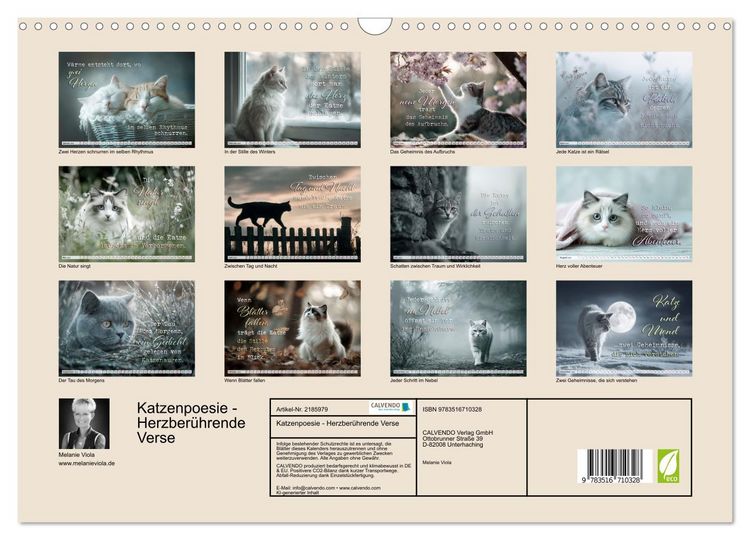 Produktbild: Katzenpoesie - Herzber&uuml;hrende Verse (Wandkalender 2026 DIN A3 quer), CALVENDO Monatskalender