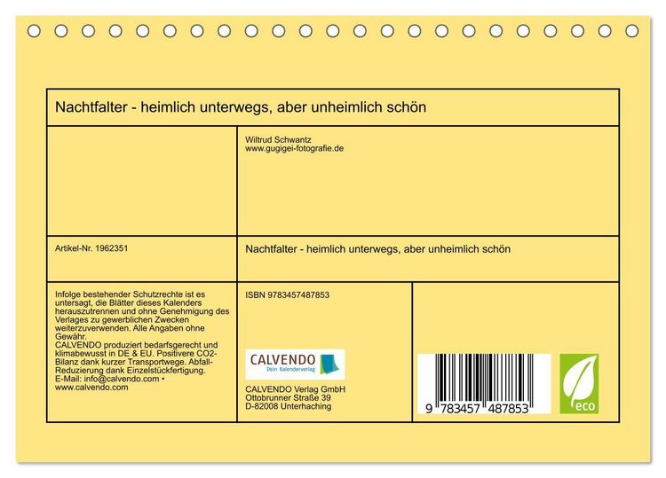 Produktbild: Nachtfalter - heimlich unterwegs, aber unheimlich sch&ouml;n (Tischkalender 2026 DIN A5 quer), CALVENDO Monatskalender
