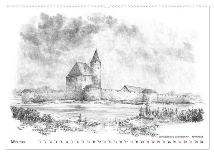 Produktbild: ZeitZeichnen: Burgen und Befestigungen in der Aachener Region (Wandkalender 2026 DIN A2 quer), CALVENDO Monatskalender