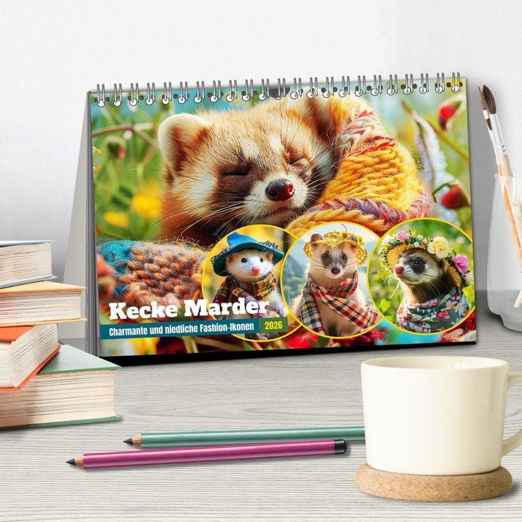 Produktbild: Kecke Marder. Charmante und niedliche Fashion-Ikonen (Tischkalender 2026 DIN A5 quer), CALVENDO Monatskalender