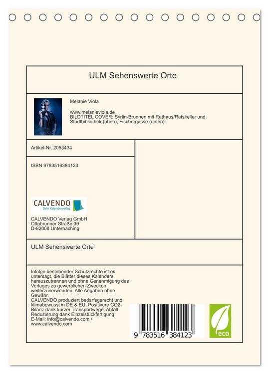 Produktbild: ULM Sehenswerte Orte (Tischkalender 2026 DIN A5 hoch), CALVENDO Monatskalender