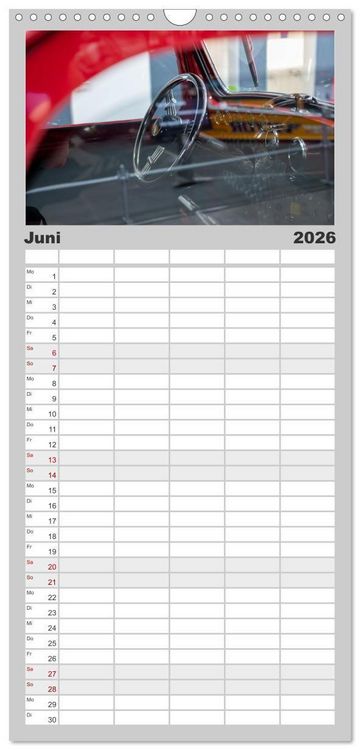 Produktbild: Familienplaner 2026 - Einsteigen, bitte! - Innenansichten automobiler Ikonen mit 5 Spalten (Wandkalender, 21 x 45 cm) CALVENDO