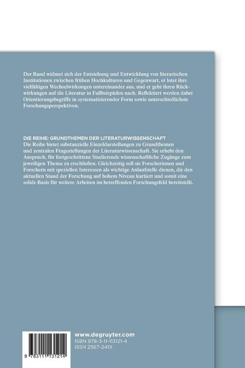 Produktbild: Grundthemen der Literaturwissenschaft: Literarische Institutionen
