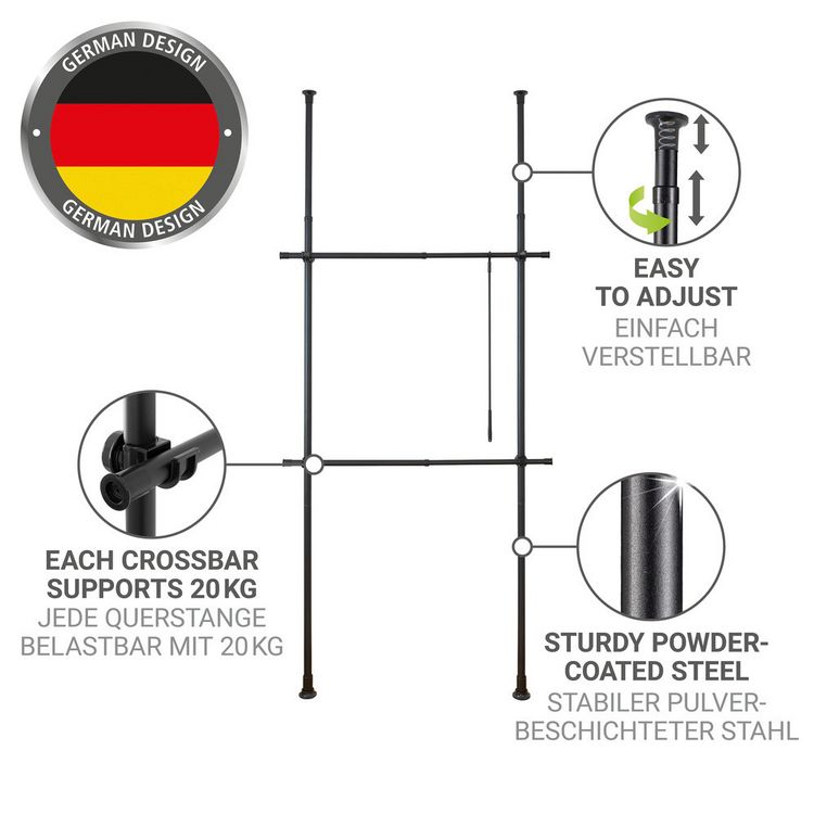 Produktbild: Teleskop-Garderobensystem Mod. Herkules Basic Schwarz, aus pulverbeschichtetem Stahl