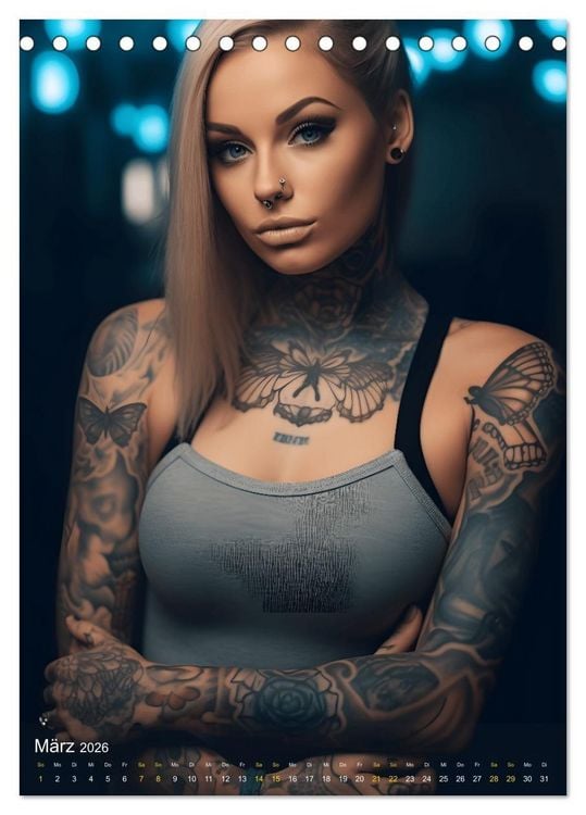 Produktbild: Tattoo Sch&ouml;nheiten - zw&ouml;lf Monate, zw&ouml;lf Frauen und jede Menge Tattoos (Tischkalender 2026 DIN A5 hoch), CALVENDO Monatskalender