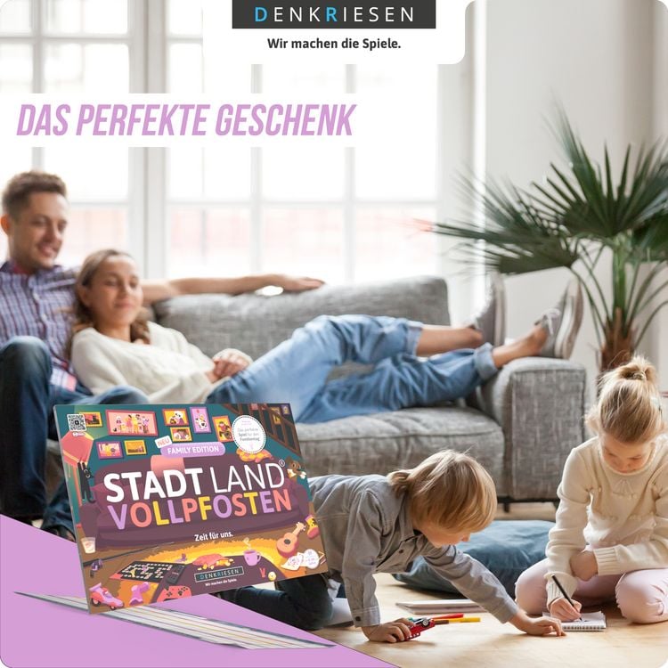 Produktbild: DENKRIESEN - Stadt Land Vollpfosten&reg; Family Edition &ndash; "Zeit f&uuml;r uns." | A4 Spielblock